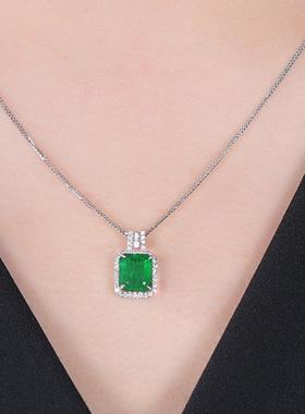 臻荣新款祖母绿公主方钻吊坠欧美