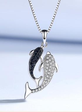 双海豚项链女镀s925银锁骨链小众