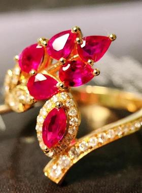 vintage中古珠宝红刚玉戒指法式