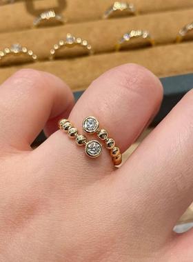 中古ins风镀18k金双生石泡泡钻戒