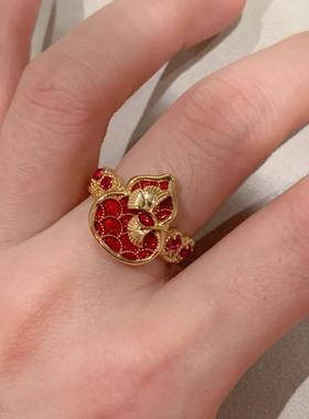 新中式宫廷风银杏叶葫芦戒指女