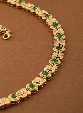 vintage中古法式仿真祖母绿项链