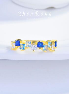 糖果系柔蓝戒指彩虹系列镀18K金