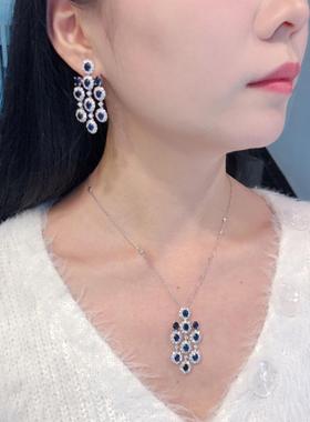 新款奢华蓝钻长款耳钉耳坠高级