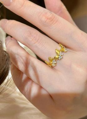 Vintage中古风金色拉丝镶钻超仙