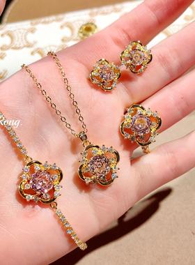 新中式彩宝八角千禧玫瑰切吊坠