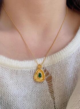 绿色葫芦diy镶钻仿水晶福禄项链