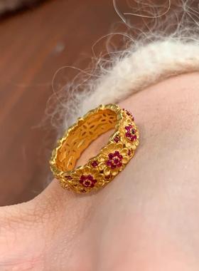 弗朗庄园双拼拉丝太阳花戒指复古