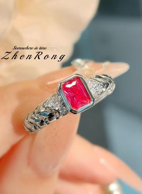 时尚轻奢气质红刚玉戒指复古带棉