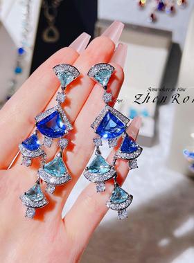 轻奢镶钻超闪锆石大牌彩宝扇形