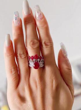 卡家高级珠宝复古红宝石皇冠戒指