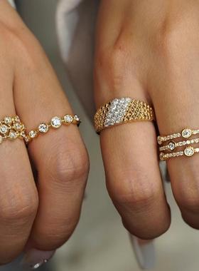 vintage中古风珠宝镶钻指环法式