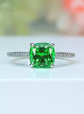 轻奢祖母绿冰花切公主方吊坠项链