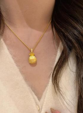 新中式古法沙金镶钻拉丝小福袋