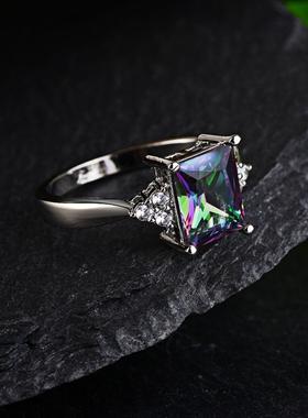 欧美创意个性镶嵌彩虹宝石指环