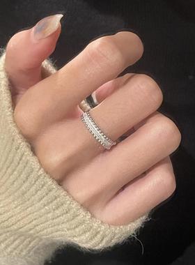 vintage中古风拉丝滚珠排戒小众