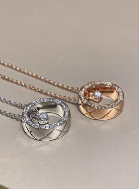 小香风coco菱格纹水冰月项链女镀