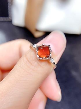 仿天然芬达石榴石戒指女小众设计