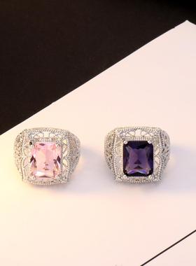 臻荣wish热卖公主粉钻托帕石戒指