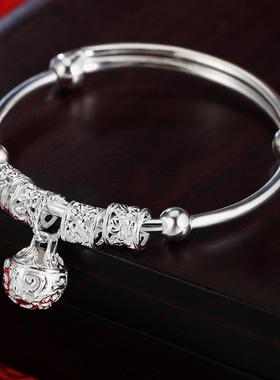 儿童宝宝铃铛宫铃手镯男女款婴儿镀纯银手链出生满月送礼银饰品