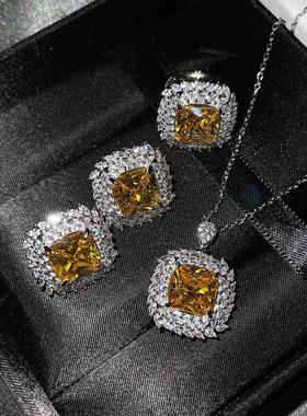 新款奢华彩宝套装镶嵌阿斯切黄钻