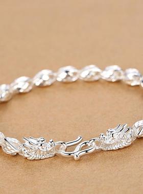 臻荣镀925银龙头手链男士中国风