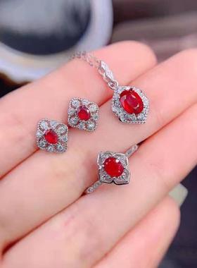 新款简约仿真鸽血红宝石套装