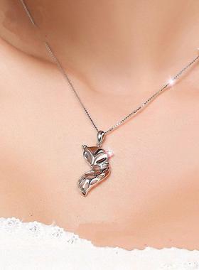 新款狐狸吊坠镀s925纯银项链女款