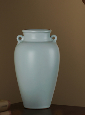 青澹汝窑花瓶摆件景德镇高端陶瓷