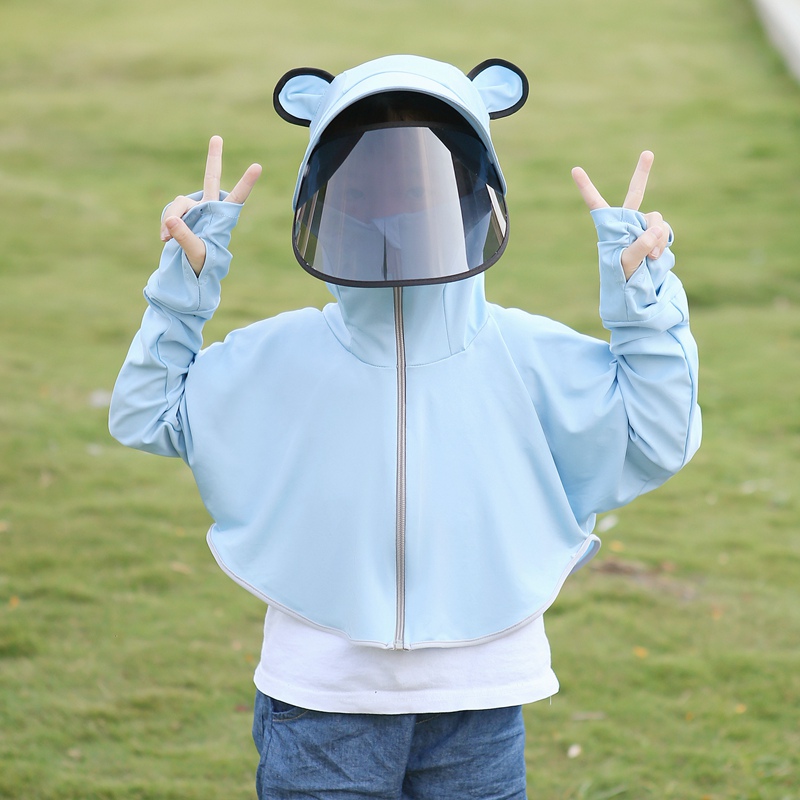 儿童防晒帽子女夏季遮脸脖子紫外线男童女童遮阳帽宝宝太阳帽骑车