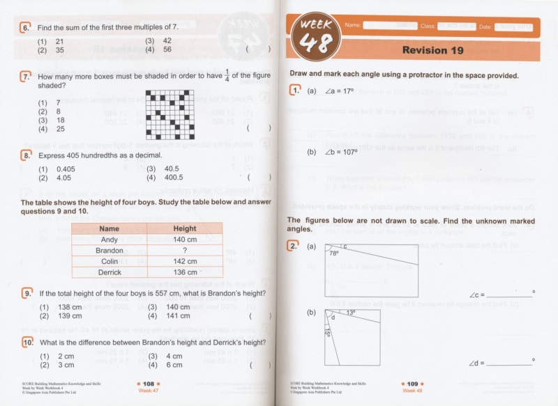 【自营】SCORE Building Mathematics Knowledge and Skills Week by Week SAP得分系列 数学周周练 3-6年级 新加坡数学 原版进口 - 图1