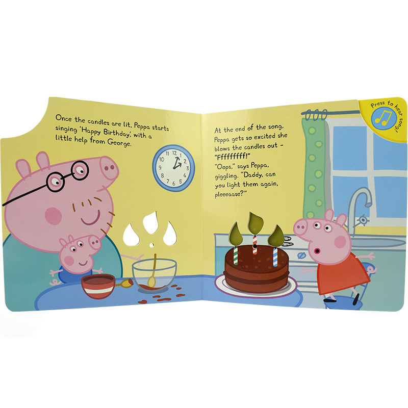 Peppa Pig Happy Birthday 粉红猪小妹小猪佩奇 生日快乐英语纸板发声书 蜡烛亮灯感应气流可吹灭 英文原版进口儿童图书