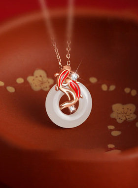 锦鲤平安扣项链镶白玉髓中国风