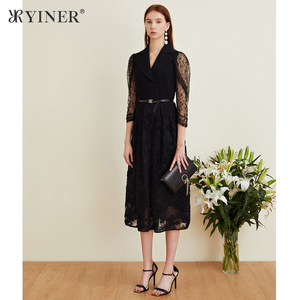 【醋酸系列】YINER音儿女装蕾丝网纱拼接三醋酸连衣裙