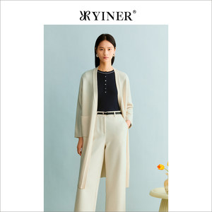 【裸感羊绒】YINER音儿女装2023秋季V领肌理长款针织衫