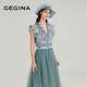 GEGINA ຂອງແມ່ຍິງໃນລະດູໃບໄມ້ປົ່ງແລະສູນການຄ້າໃນລະດູຮ້ອນ, ຄໍ V ພິມເສື້ອ chiffon ສັ້ນ sleeveless