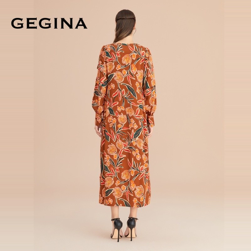 【印花】GEGINA吉吉娜新款植物花卉雪纺垂坠感连衣裙女商场同款,淘宝优惠券,粉丝福利购,淘宝优惠卷