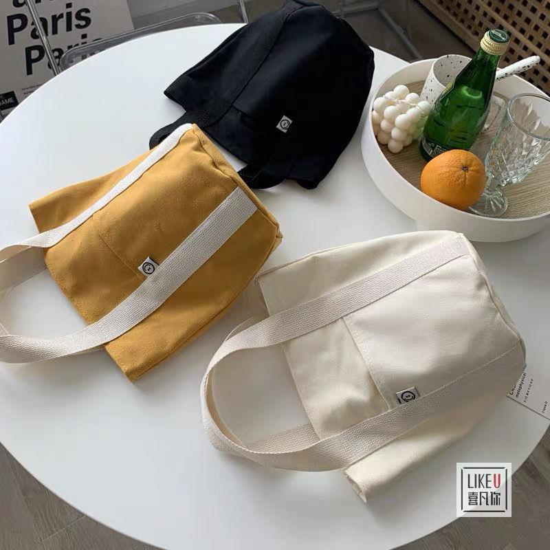 新款日系水桶型手提帆布包简约百搭文艺小容量便当餐盒小包男女 - 图0