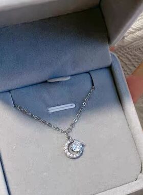 群镶满钻月亮四爪项链