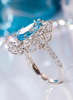 chinpin海蓝宝石钻戒时尚