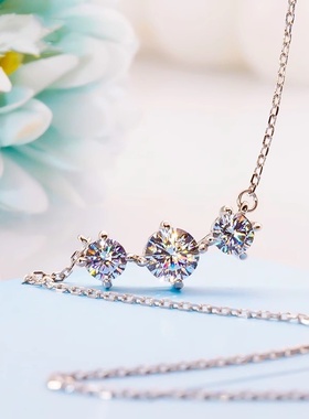 chinpin莫桑石三连钻项链