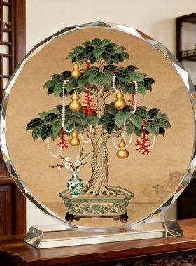 国风摇钱树水晶工艺品宝树聚财插画开业乔迁贺礼富贵常伴桌面摆设