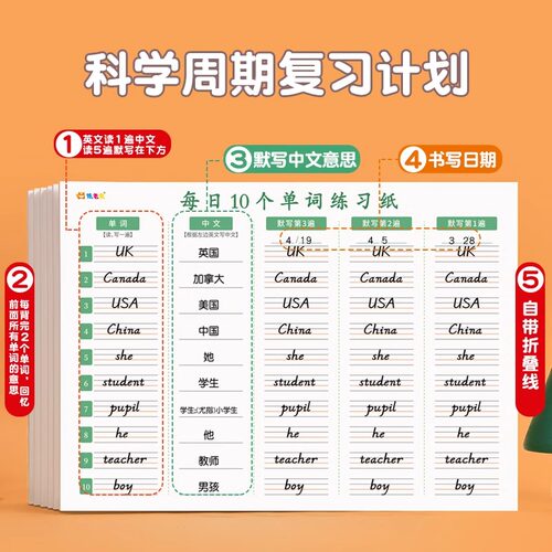 英语单词记背神器小学生三年级艾宾浩斯单词速记默写本活页初中生高中遗忘曲线记忆本子中考考研英文练习积累 - 图0