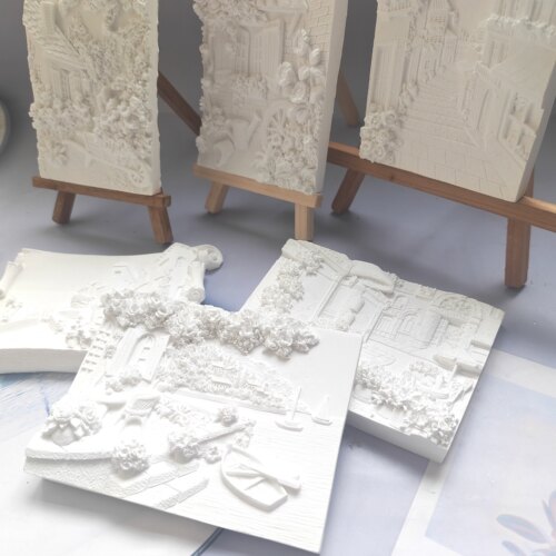 香薰石膏浮雕画复古文艺浮雕板画儿童涂色手工彩绘摆件白胚19包邮 - 图0