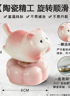 解压治愈陶瓷转转猫桌面摆件礼物