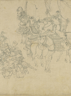 北宋李公麟免胄图人物画卷国画