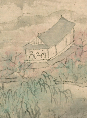 清梅清杏花春雨楼图山水画仿古画