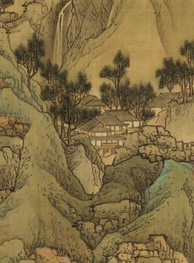 明刘度春山台榭图山水画微喷