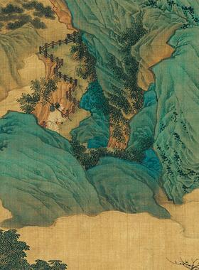 明仇英桃源仙境图青绿山水画