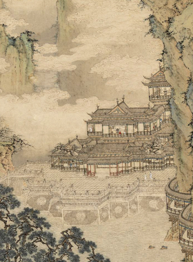 文人仇英云溪仙馆图复制品仿古画